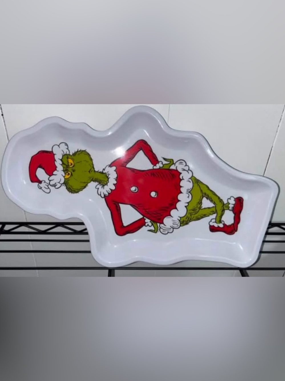 Grinch Small Holiday Serving Tray - White with Red and Green Melamine